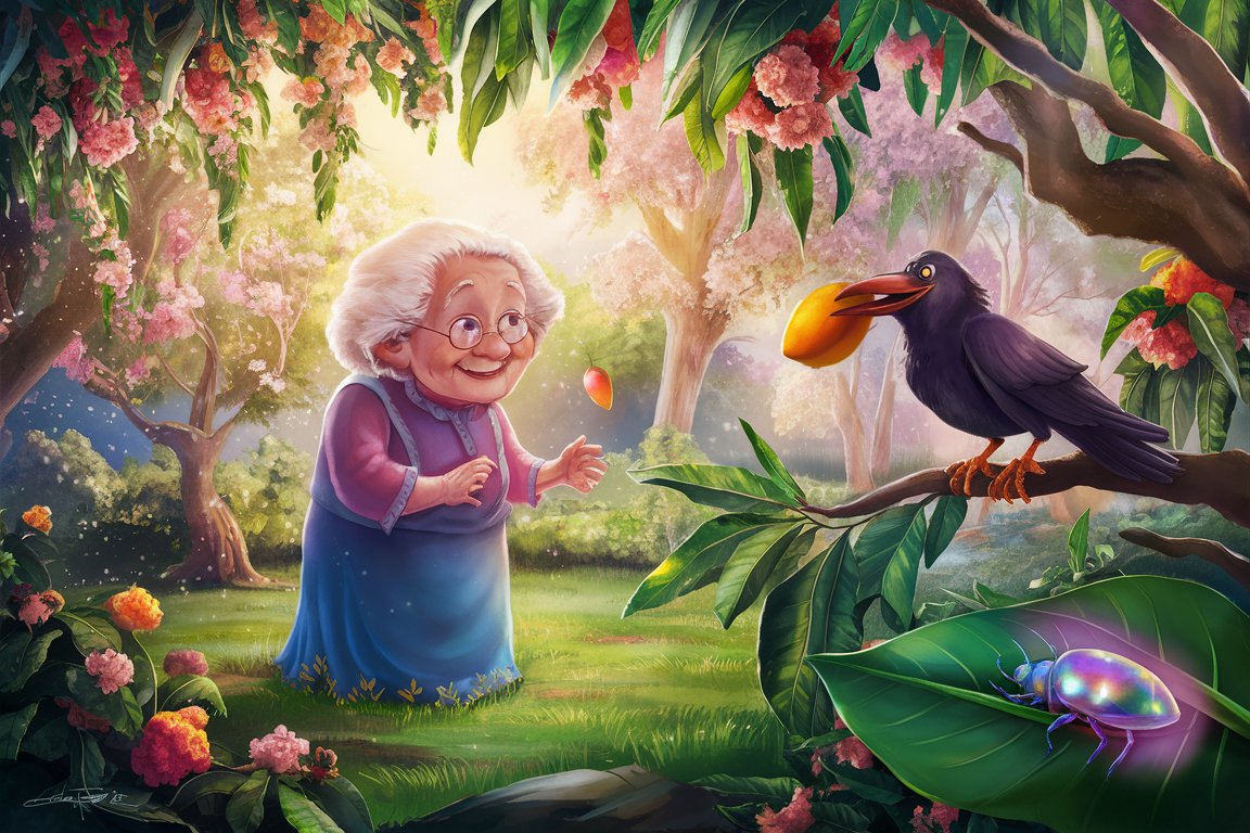 grandmother and crow Malayalam Kids Story Cover Image